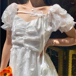 Party Dresses Sweet Elegant Midi Dress Women Summer Sexy Lace A Line Tulle Short Sleeve Luxury Butterfly Tunic Lady Vestidos White