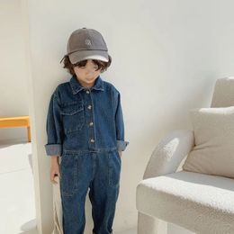 Children Denim Overalls Jumpsuit Kids Jeans Toddler Boy Pants Jean Fashion Korean Baby Clothes Girls Long Sleeve Romper Playsuit 240108