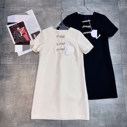 10683 XL 2024 Milan Runway Dress SPring CrewNeck Short Sleeve Above Knee Black Brand Same Style Womens Dress Fashion High Quality weilanG217