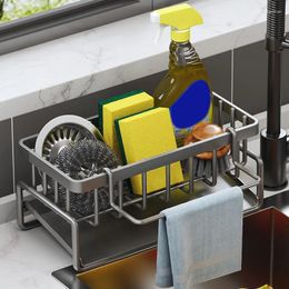 Kitchen Storage Sink Drain Rack Carbon Steel Spice Sponge Stand Detergent Holder Dish Towels Shelf Organiser