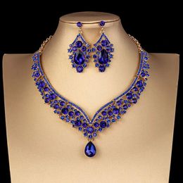 Accessories Creative New Exaggerated Crystal Necklace Earrings Bridal Wedding Jewellery Set Alloy Water Diamond Glass Temperament Fashion Banque