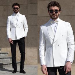 Men's Suits Men Suit 2 Pieces White Blazer Black Pants One Button Peaked Lapel Formal Work Wedding Groom Tailored Costume Homme