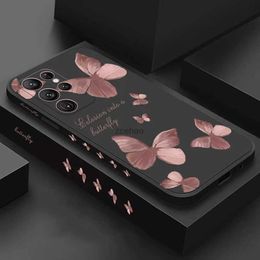 Cell Phone Cases Retro Butterfly Flowers Square Silicone Case For Samsung Galaxy A14 A34 A54 A13 A33 A53 A32 A52 S23 Ultra S22 Plus S21 FE CoverL240105