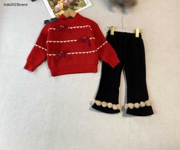 New baby Tracksuits designer kids Sweater set Size 90-140 high quality Red bow pullover and wide leg pants Jan10