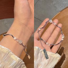 Link Bracelets KADRUFI Bent Metal Silver Colour Opal Beads Bracelet Bangle For Women Chain Tassel Pendant Pulseras Girls Kpop Jewellery Gift