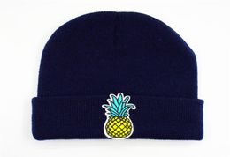 LDSLYJR Cotton Pineapple fruit embroidery Thicken knitted hat winter warm hat Skullies cap beanie hat for adult and children 1471674831