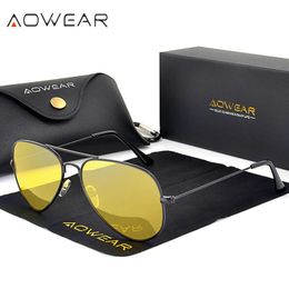 Sunglasses Aowear Classic 3025 Night Vision Glasses Women Polarised Yellow Aviation Sunglasses for Woman Men Night Goggles Driving Eyewear