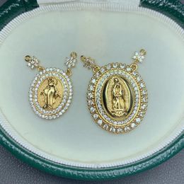 Pendant Necklaces Ellipse Virgin Mary Necklace Pendants For Woman Micro Inlay Zircon DIY Charm Religious Handmade Accessories Material