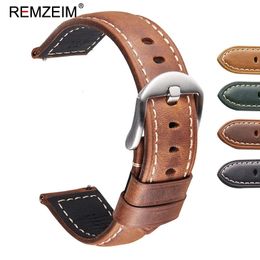 REMZEIM Genuine Leather Watch Band 20mm 22mm 24mm 26mm Quick Release Crazy Horse Strap Watchband Accessories 240106