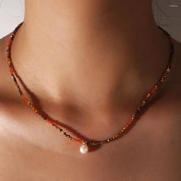 Chains Shinus Multi Gemstone Beaded Stack Tiger Eyes Orange Zircon Stone Handcrafted 2024 Pink Freshwater Bead Necklaces For Women