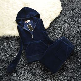 Women's Tracksuits Womens Tracksuit Set Brand Juicy Corture Velour Suit Two Piece Y2k Velvet Sewing