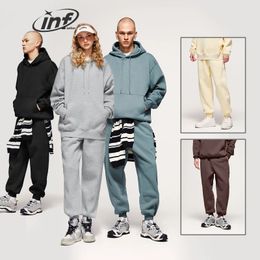 INFLATION Unisex Tracksuit Suit Autumn Winter Thick Warm Fleece Hoodies Set Mens Casual Jogging Suit Couplewear 240108