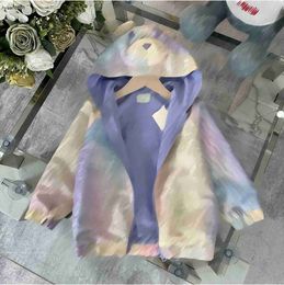 Popular baby jacket designer kids coat Size 100-160 Rainbow gradient sunscreen clothes Cartoon Bear Hat Design child Outerwear Jan10