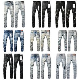 Jeans viola firmati da uomo invecchiati motociclisti strappati neri slim fit motociclisti da motociclista denim per pantaloni neri di marca alla moda da uomo