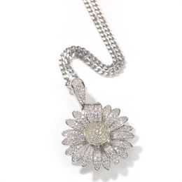 spinning sunflower diamond necklace hip hop GRA moissanite diamond 18k gold sterling silver cuban pendant