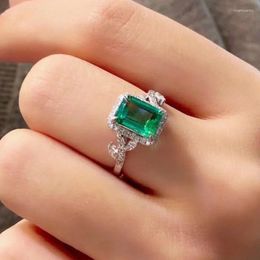 Cluster Rings Natural Light Green Emerald Hand Carved Rectangular Ring Fashion Boutique Jewellery Women's Gem Gift Opening Adjustable