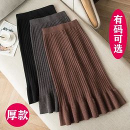 Large Size Wool Long Fish Tail Skirt High Waist Knit Autumn and Winter Skirt for Women Woman Skirts Mujer Faldas Saias Mulher 240108