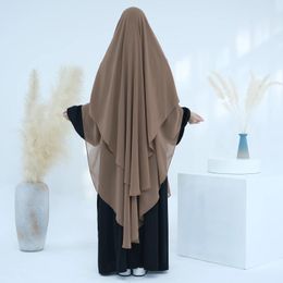 Ethnic Clothing Extra Long Khimar Plain Chiffon Two Layers Muslim Women Prayer Scarf Dubai Turkish Hijabs Turban Ramadan Niqab Back Length
