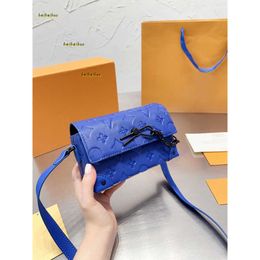 Evening Bags Bags 2024 New Crossbody Bag High Appearance Level Dark Blue Full Leather Embossed Design Designer Bag Summer Fashion Simple Trend Fresh Small Unisex Bag