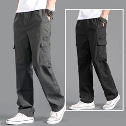 Cargo Pants Men's Loose Straight Oversize Clothing Solid Grey Versatile Work Wear Black Joggers Cotton Casual Male Trousers 240108