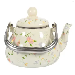 Dinnerware Sets Enamel Teapot 1L Water Tea Kettle Decorative Flower Reusable Pot With Strainer