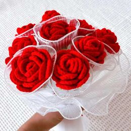 Decorative Flowers Knitted Rose Elegance Simulation Flower Valentine's Day Home Decor For Dining Table Wedding Artificial Single Bouquet