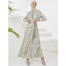 Ethnic Clothing Women Floral Print Shirt Dress Muslim Abaya Dubai Turkey Kaftan Arabic Robe Islamic Casual Caftan African Gown Vestidos