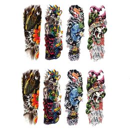 8Pcs/Lot Waterproof Temporary Tattoos Fish Skull Colour Full Arm Mechanical Pattern Tattoos Sticker 48X17cm 17-20 240108