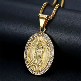 2024 Newest 14k Yellow Gold Virgin Mary Pendant Necklace for Women/Men Golden Colour Christian Madonna Necklace Religious Jewellery