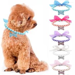 Dog Collars Pet Jewellery Cat Accessories Bow Collar Small Pearl Necklace Bone Pendant Kitten Tie