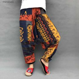 Men's Pants Fashion Man Pants Vintage HaremBaggy Ethnic Print Large Crotch Cotton And Linen Men's Clothing Sweatpants Trousers Pants For Men YQ240108