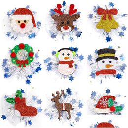 Other Festive Party Supplies Christmas Glitter Hair Accessories Snowman Santa Hat Bows Kid Mesh Clip Masquerade Little Girls Barre Dhc2K