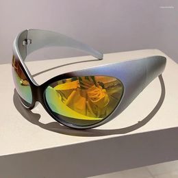 Sunglasses KAMMPT Y2k Cat Eye 2024 Stylish Wrapped Round Goggle Eyewear Trendy Futuristic Brand Design Outdoor Sports Shades