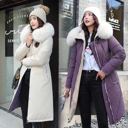 Women's Trench Coats Fashion Winter Hooded Parkas Big Fur Collar Padded Long Down Cotton Jacket Warm Wear Both Sides Puffer Snow Overcoat