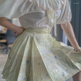 Skirts Chinese Style Improved Exquisite Printed Horse-face Skirt Women High Waist All-match Mini Pleated Y2k Clothes