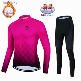 Cycling Jersey Sets Kids Winter Thermal Fleece Cycling Jersey Set Bicycle Boys Cycling Clothes Warm Bike Children Cycling Clothing Suit MTB MaillotL240108