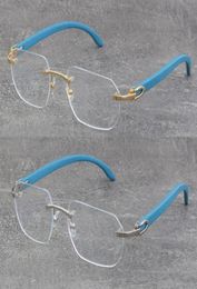 Design Classical Model Rimless Metal Blue Wood Frames Transparent Myopic Frame Optical Wooden 18K Gold New Frame Fashion High Qual6656232