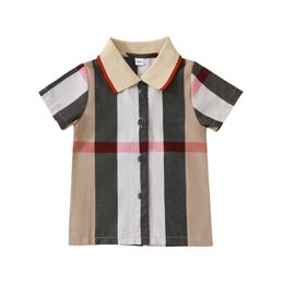 INS Summer Baby Boys plaid polos Newborn kids lattice short sleeve Tops Infant cotton casual Tees S1002