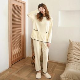 Women's Sleepwear Pullover Pyjamas Set Winter Autumn Warm Sleep Lounge Pyjama Long Sleeved Solid Pyjamas Cotton Suit