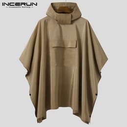 INCERUN Men Solid Trench Quick Dry Hooded Loose Ponchos Pockets Casual Outdoor Cloak Men Irregular Coats Not Raincoats S-5XL 240106