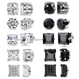 Stud 1-10 Pairs Crystal Strong Magnetic Ear Stud Clip Earrings for Men Women Punk Round Zircon Magnet Earrings Non Piercing Jewelry YQ240108