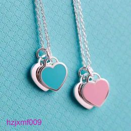 Ta39 Designer Tiffanyset Pendant Necklaces t Home S925 Silver Enamel Love Ball Blue Heart Necklace Fashion Pink Versatile Women's Red Heart Drop Pendant