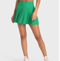 LL Women Sport Yoga Skirts Running Shorts Solid Colour Pleated Tennis Golf Skirt Anti Exposure Fitness Short Skirt J346744