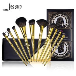 Brushes Jessup Makeup Brushes Set 10pcs Vintage Golden Powder Foundation Eyeshadow Eye Liner Brow Concealer Brush Synthetic Hair