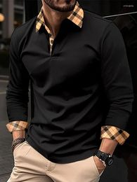 Mens Polos Spring Plaid Collar Long Sleeve Polo Shirt Casual Horse Jersey Business European Size S-3XL UCS9