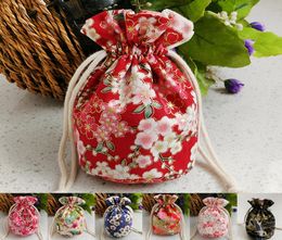 New Cherry blossoms Round Bottom Cloth Bag Chinese Cotton Linen Drawstring Pouch Small Jewellery Gift Bag Reusable Packaging Bags 1p2722437