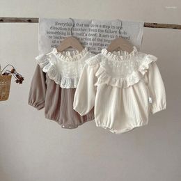 Rompers Baby Girls Bodysuit Spring Autumn Infant Girl Lace Collar Patchwork Waffle One Piece Long Sleeve Jumpsuit Cotton Toddler Clothes