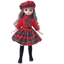 30 Cm 16 BJD Doll Winter Dress Set 23 Movable Joint Makeup Cute Girl Brown Eyes with Fashionable Skirt DIY Toy Gift 240108