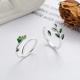 Cluster Rings Green Leaves Ring Wrap Around Real 925 Sterling Silver And Glue Nature Inspired Fine Jewellery For Women In White Gold