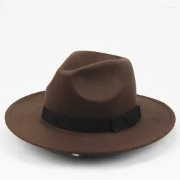Berets Woollen British Retro Jazz Hat Men And Women Big Brim Top Felt All-match Sunshade 2024 Fascinator Hats